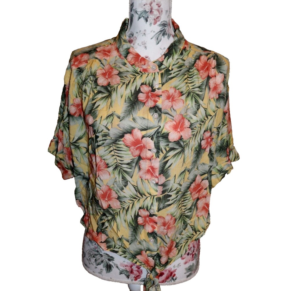 AMERICAN EAGLE Beach Cruise Hawaiian Tropical Shirt Top Women's JRS XL New